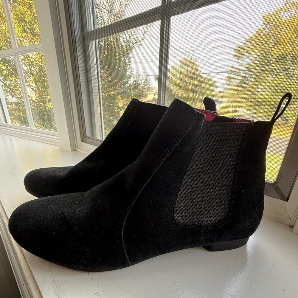 Lands End Black Suede Chelsea Ankle Boots